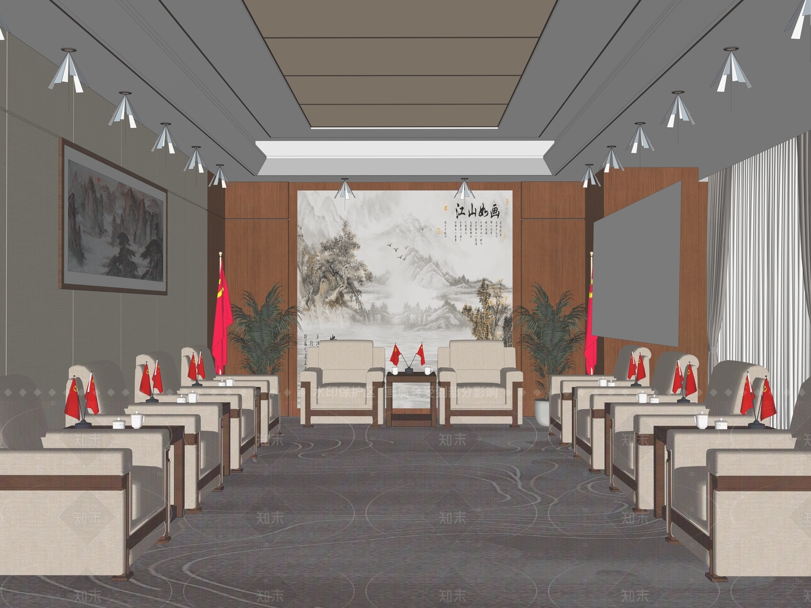 新中式中式会议室SU模型下载【ID:1205591465】