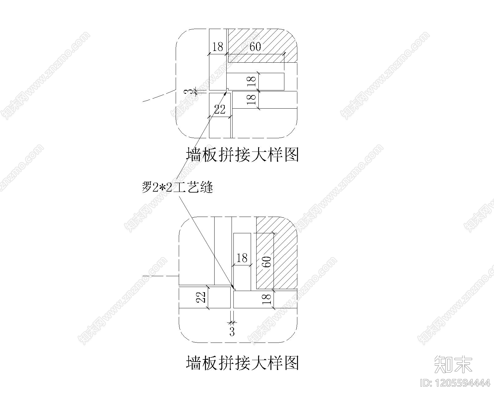 背景墙节点cad施工图下载【ID:1205594444】