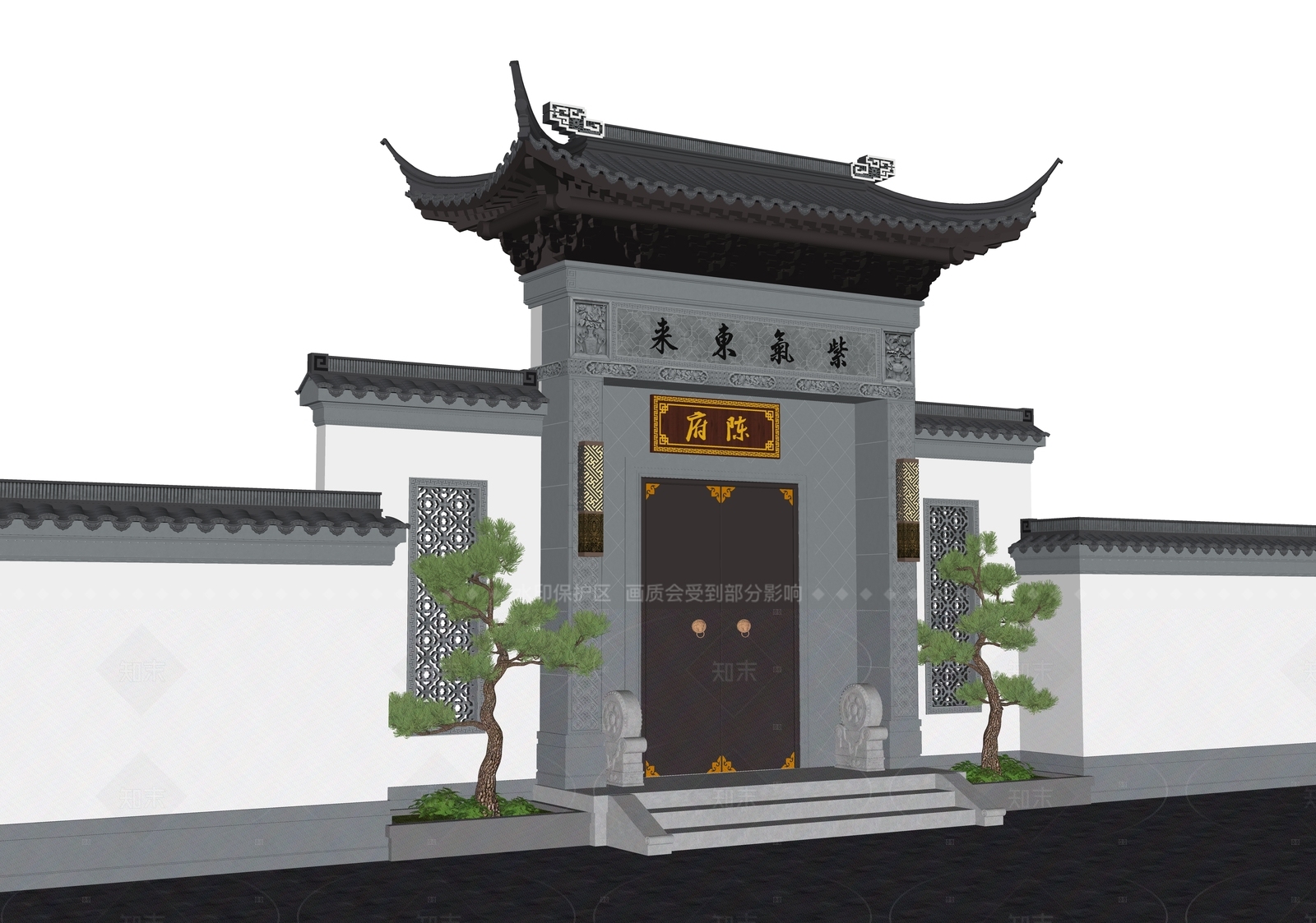 中式新中式民宿门头SU模型下载【ID:1205594773】