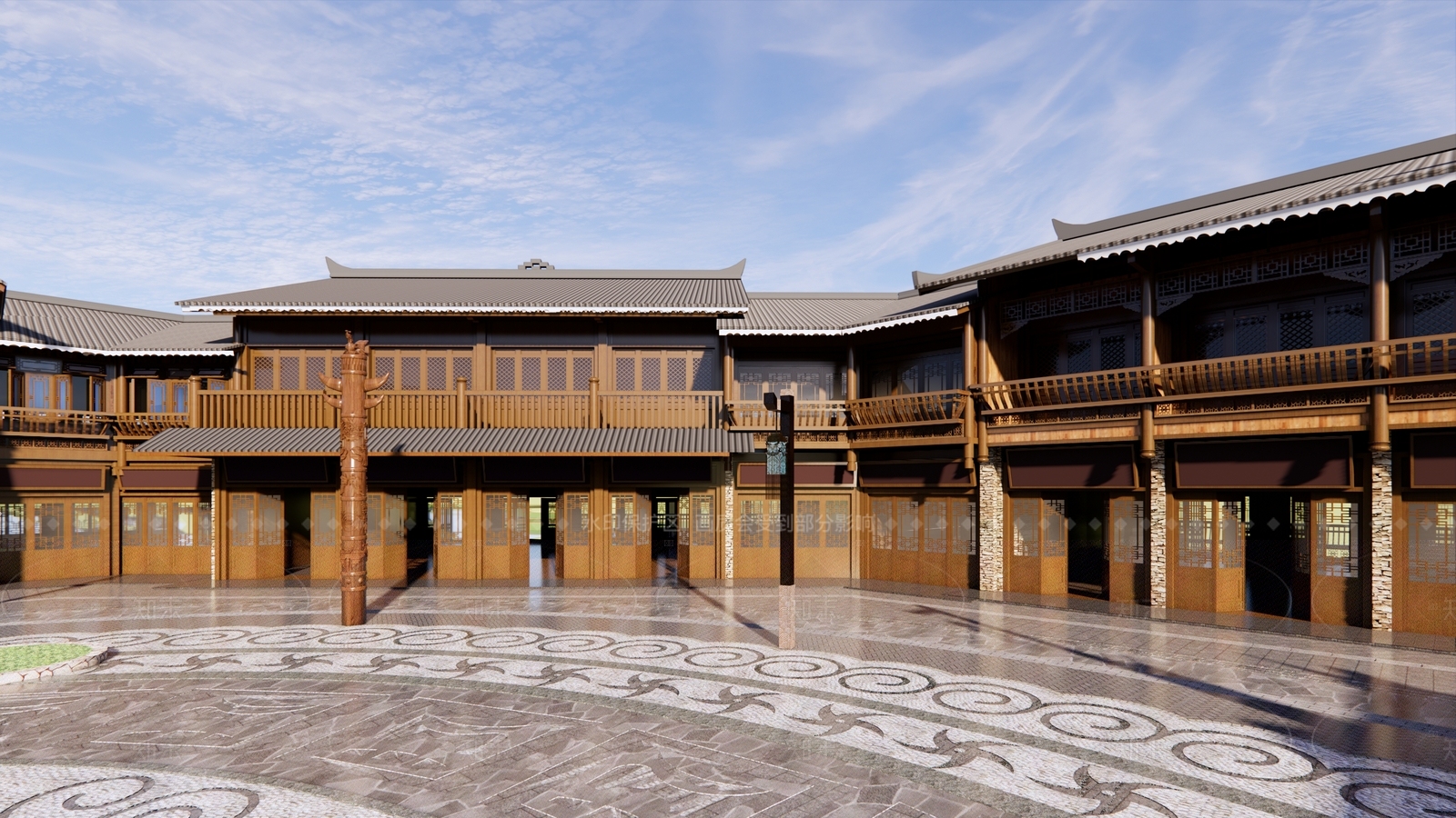 原木中式古建筑SU模型下载【ID:1205596564】