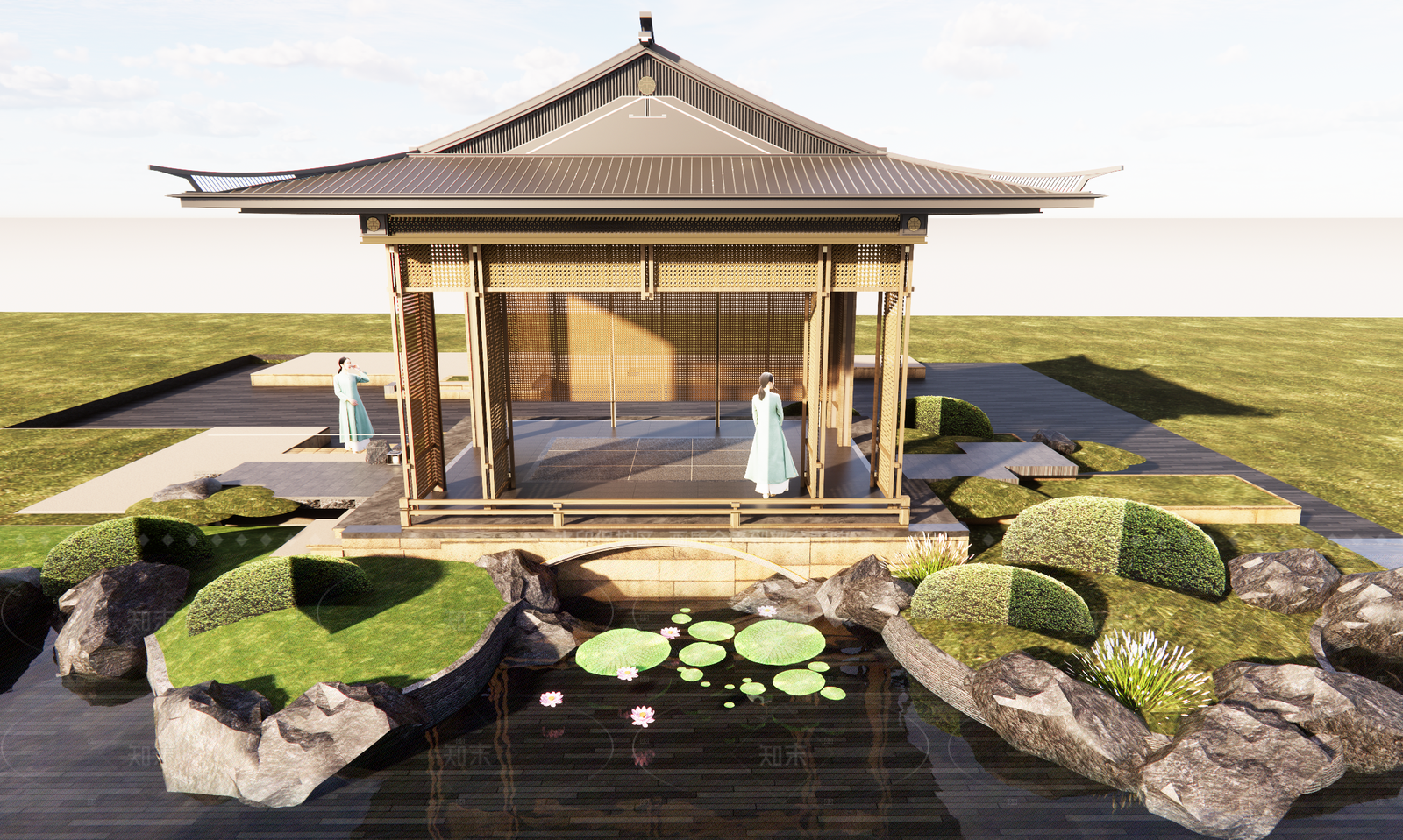 现代中式廊架SU模型下载【ID:1205596517】