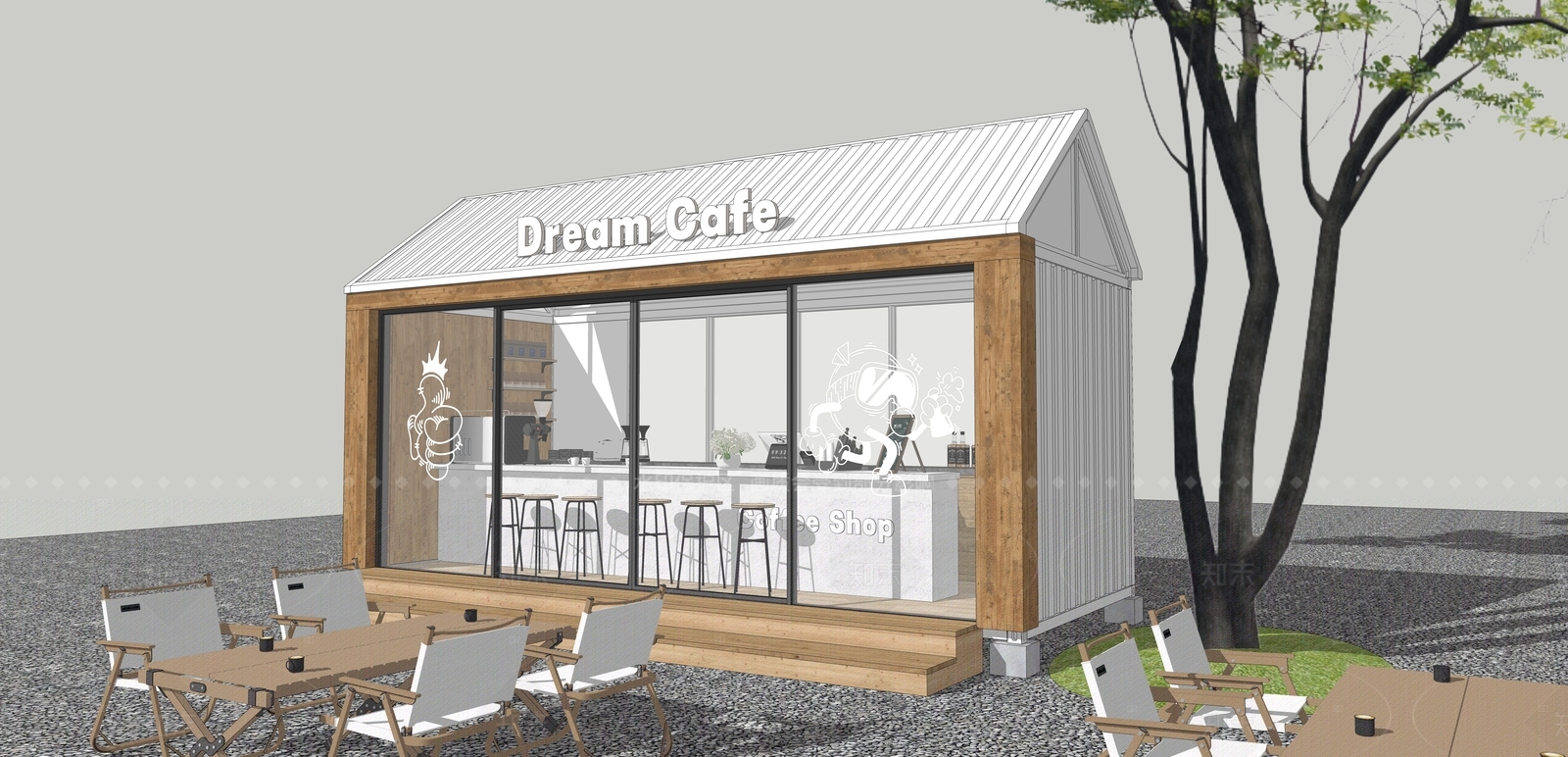 现代工业咖啡厅SU模型下载【ID:1205603293】