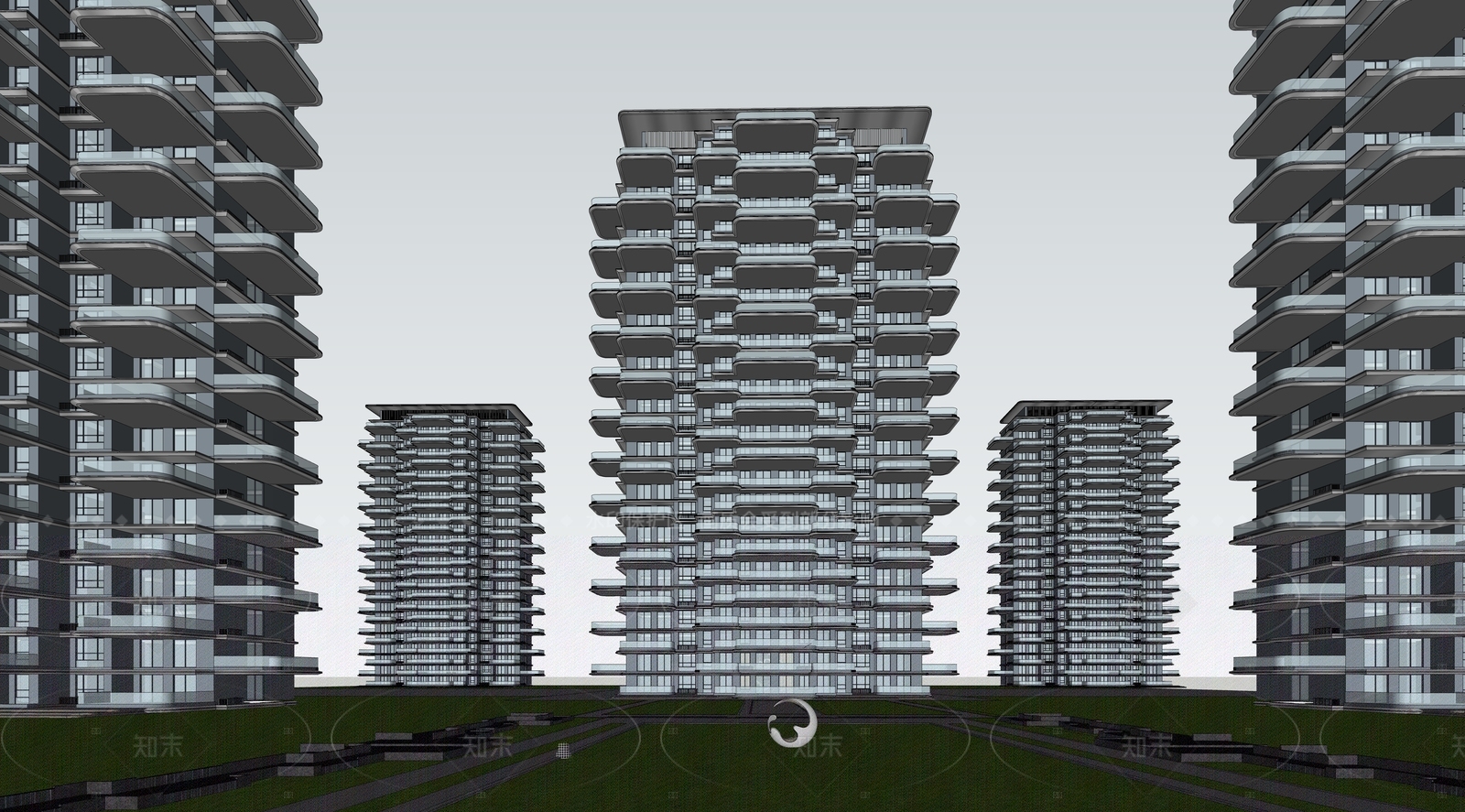 现代高层住宅SU模型下载【ID:1205604701】