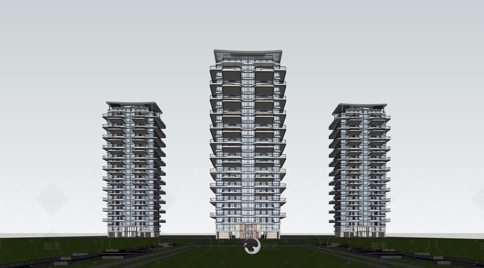 现代高层住宅SU模型下载【ID:1205605609】