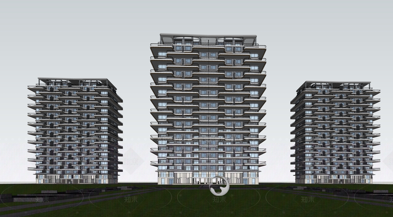 现代高层住宅SU模型下载【ID:1205605739】