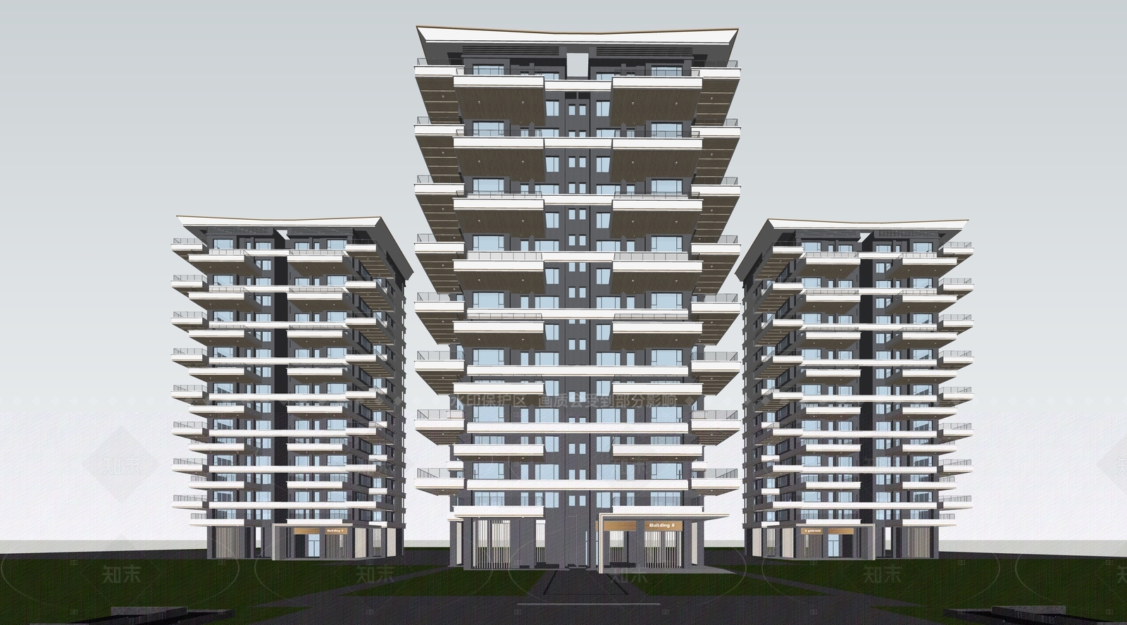 现代高层住宅SU模型下载【ID:1205605894】