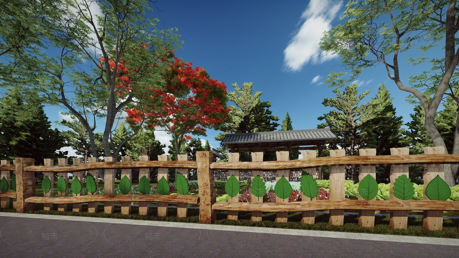 现代原木景观围栏SU模型下载【ID:1205606069】