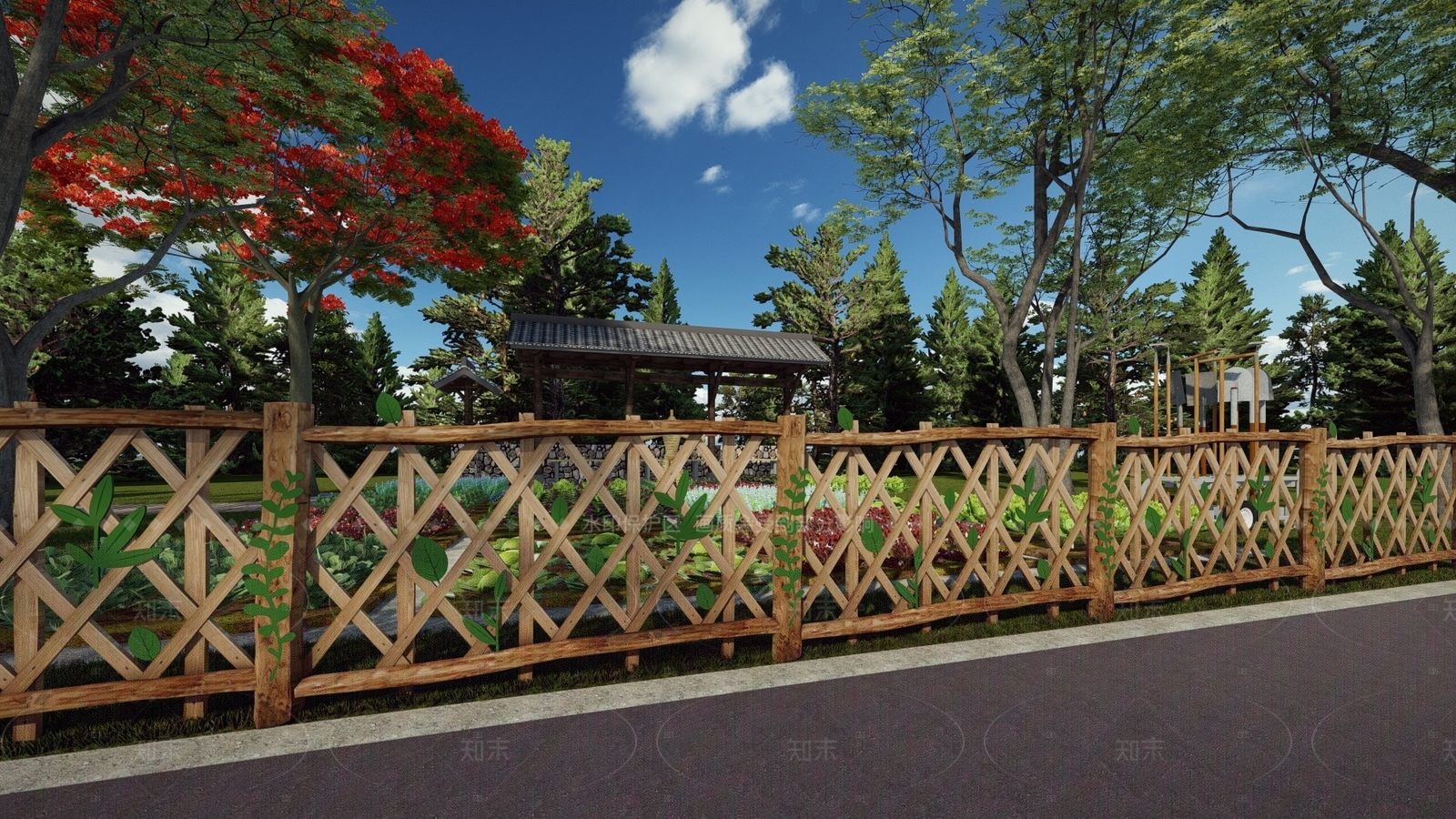 原木现代景观围栏SU模型下载【ID:1205606192】