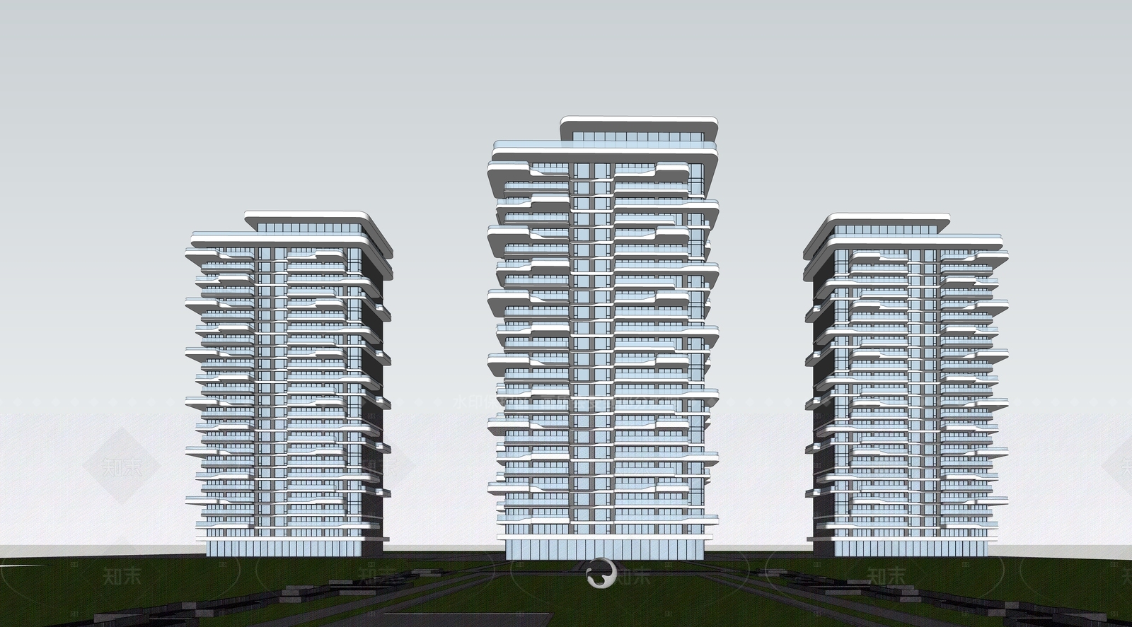 现代高层住宅SU模型下载【ID:1205605909】