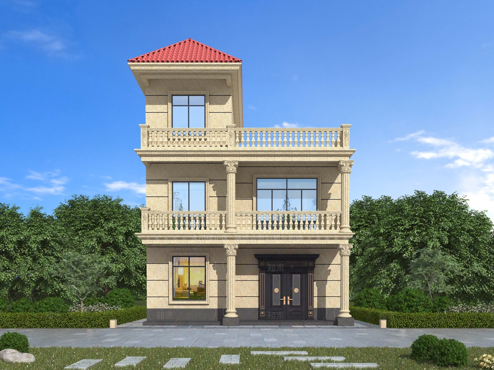 欧式独栋别墅SU模型下载【ID:1205606340】