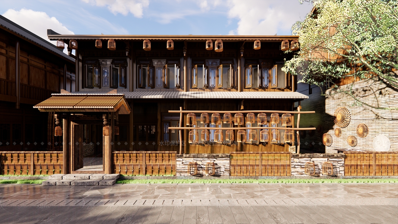 中式新中式商业街SU模型下载【ID:1205606562】