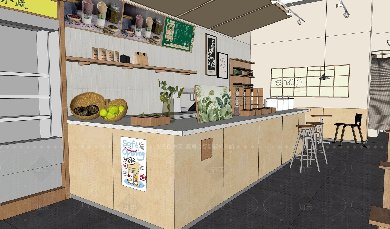 现代简约奶茶店SU模型下载【ID:1205613161】