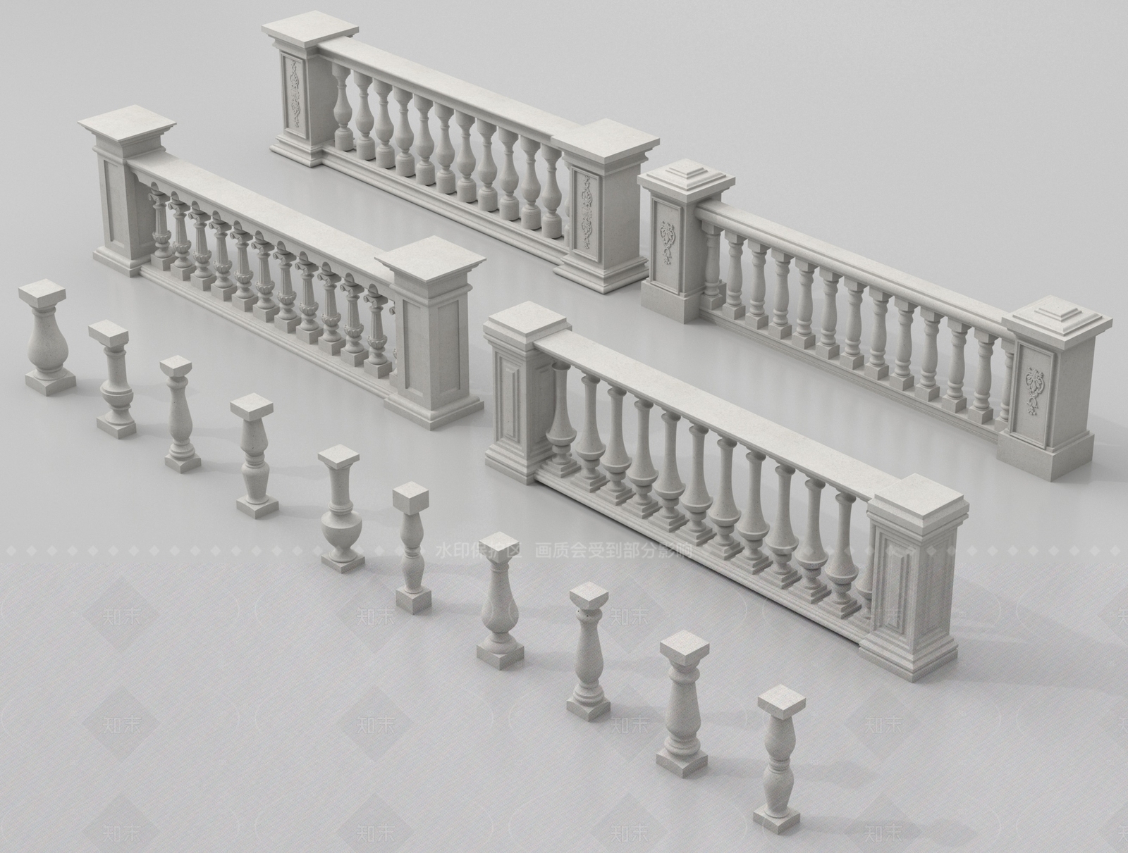 欧式栏杆3D模型下载【ID:1205614771】