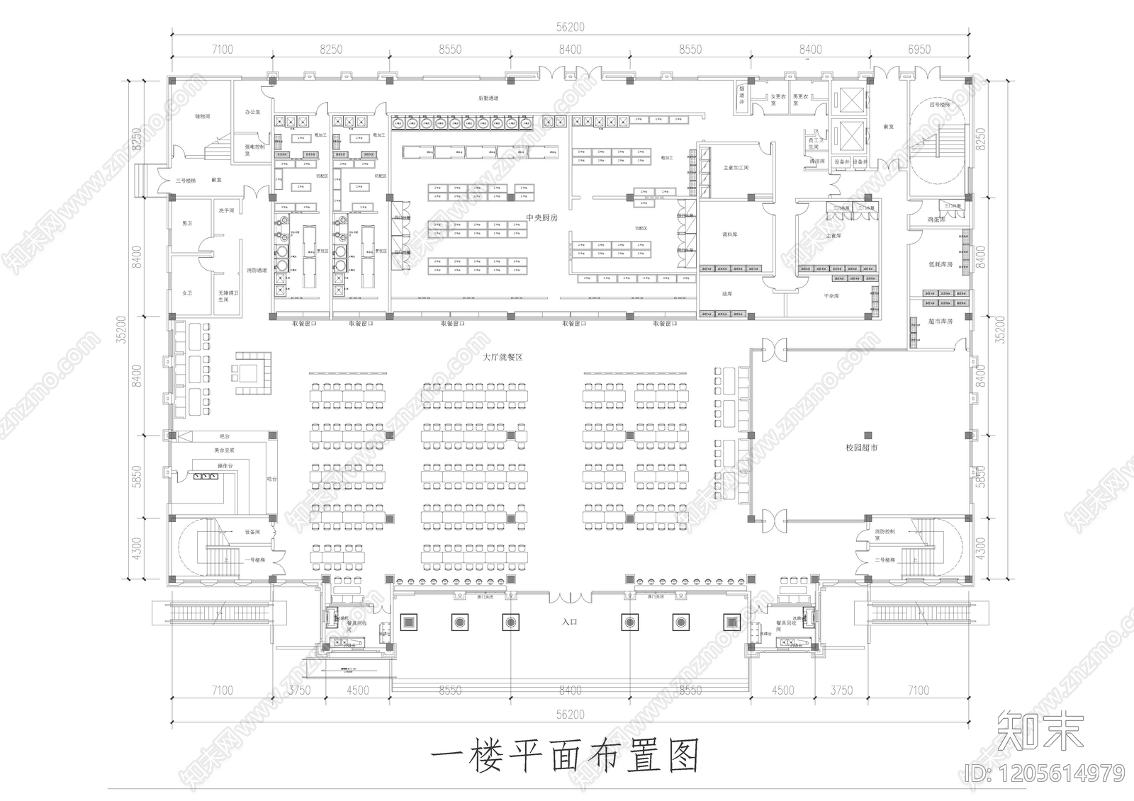 现代食堂cad施工图下载【ID:1205614979】