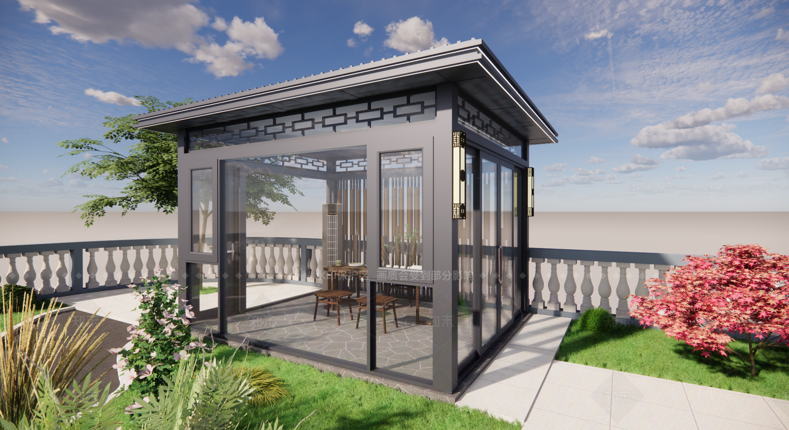 现代新中式亭子SU模型下载【ID:1205615099】