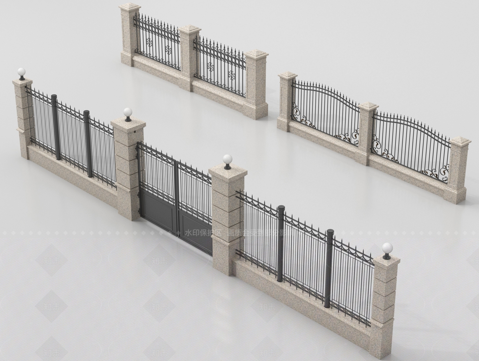 现代围墙3D模型下载【ID:1205615692】