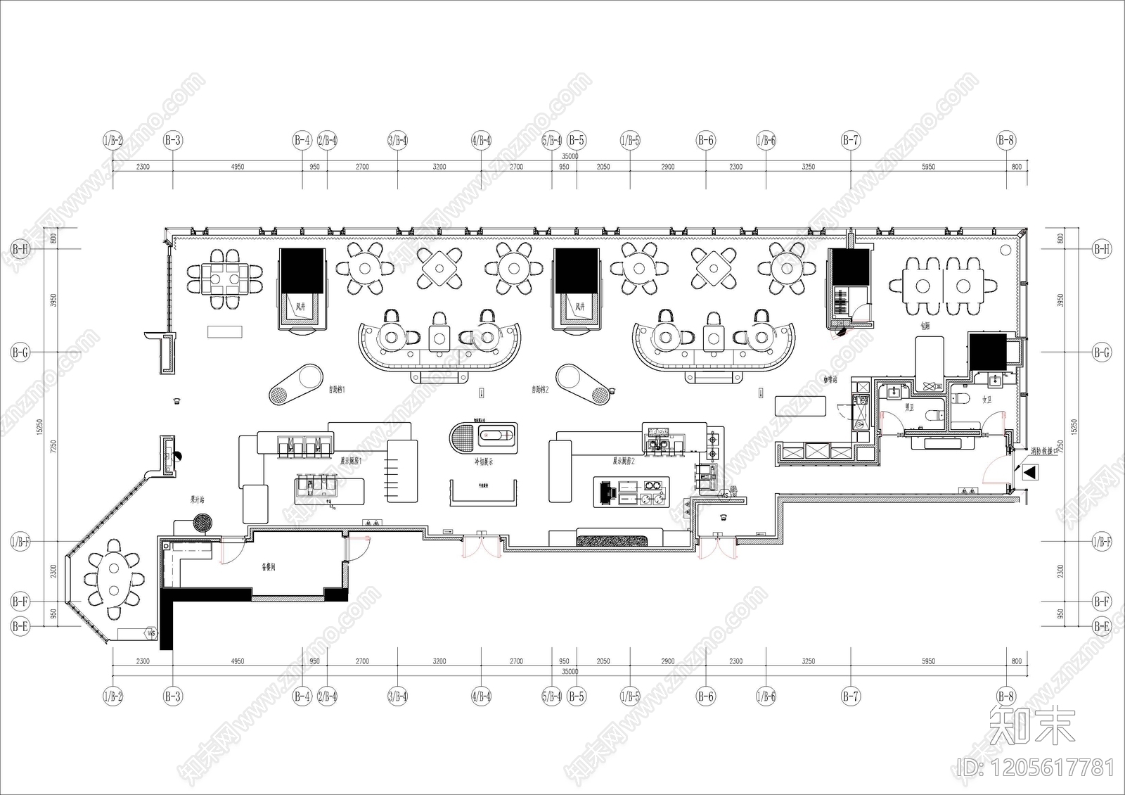 轻奢自助餐厅施工图下载【ID:1205617781】