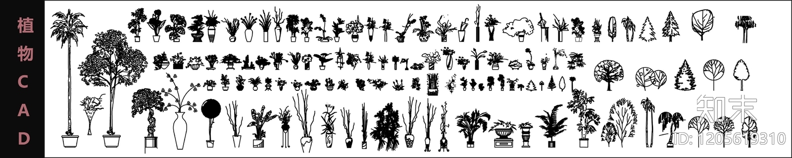 现代简约绿植cad施工图下载【ID:1205619310】