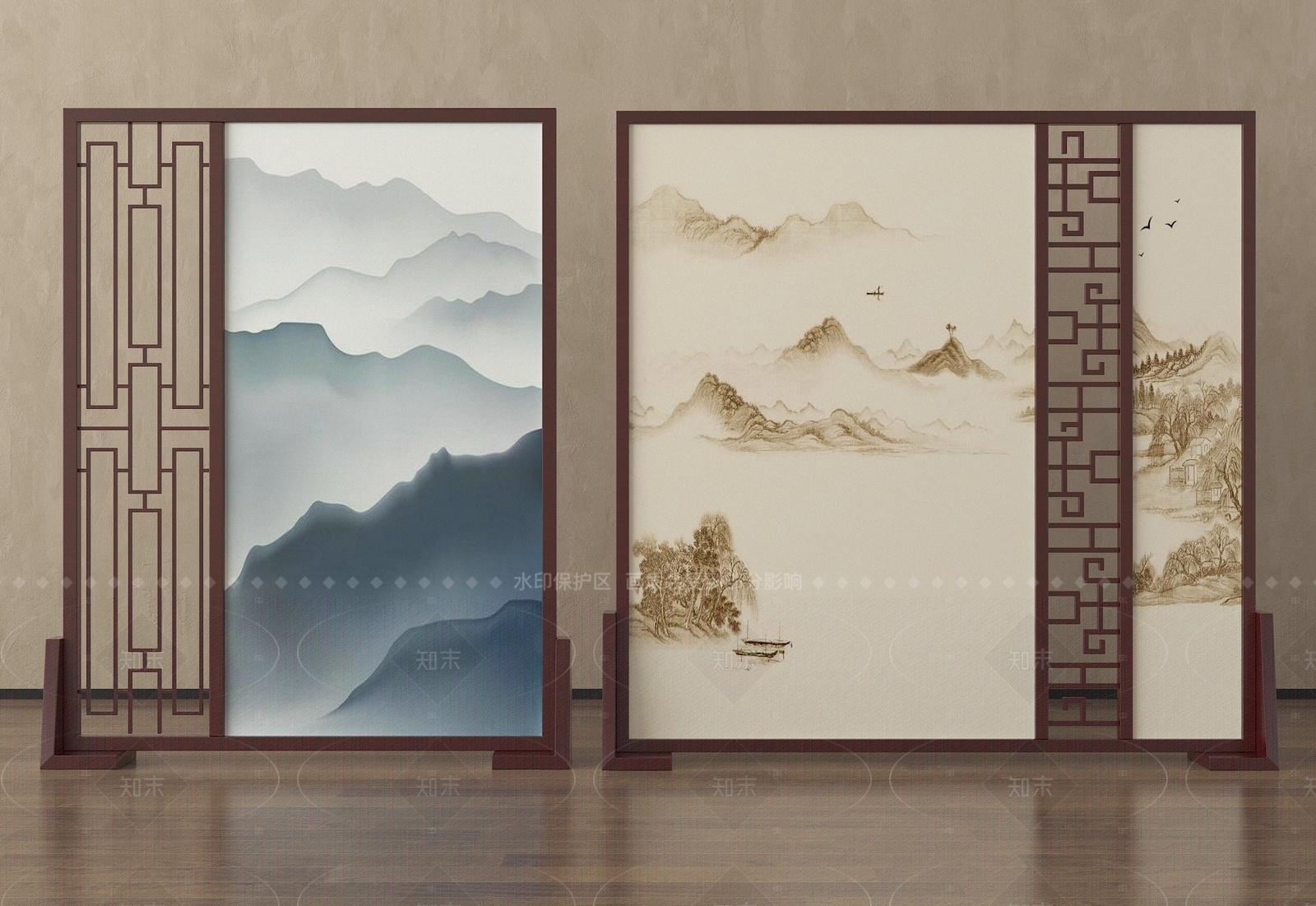 新中式屏风3D模型下载【ID:1205619343】