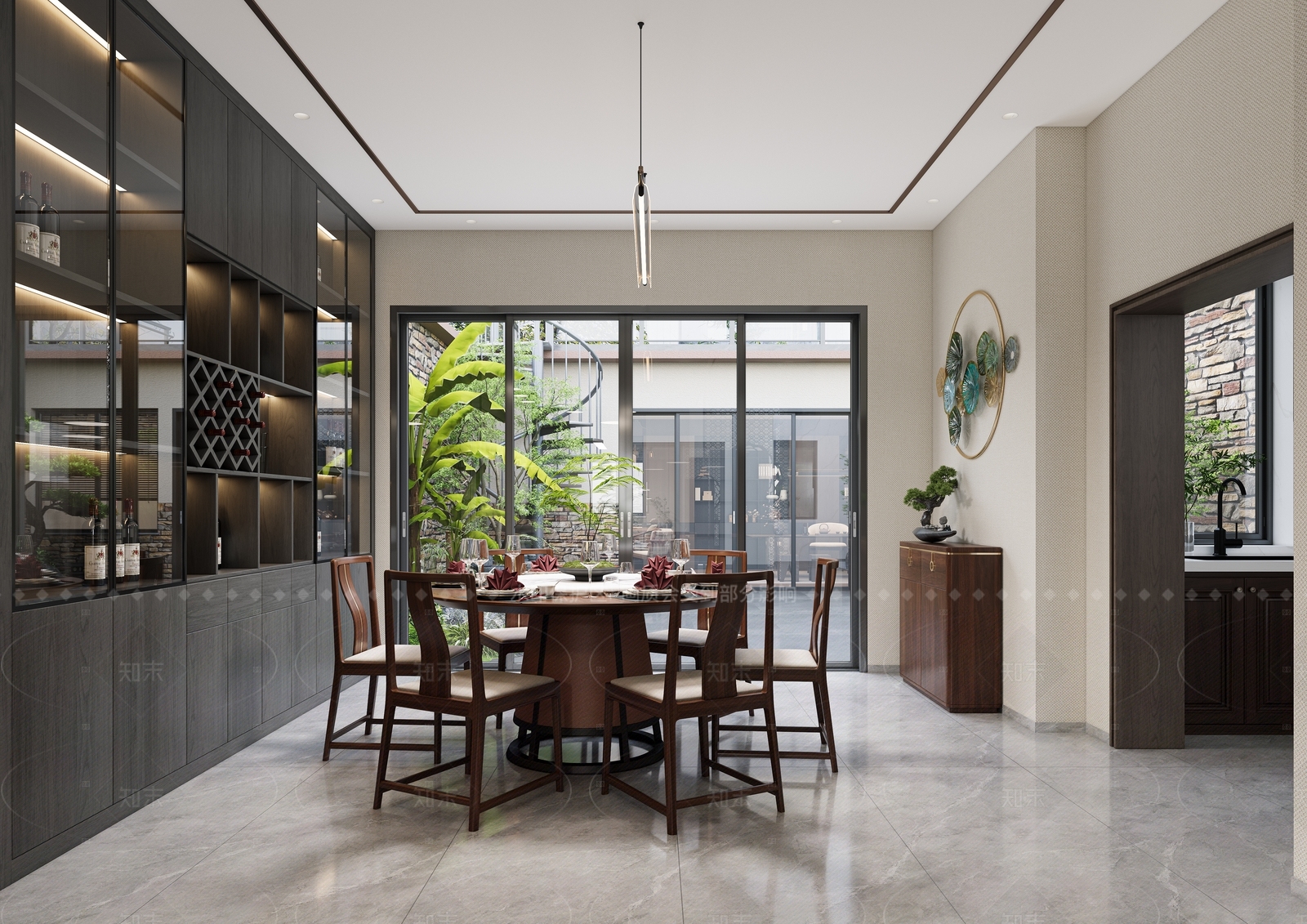 新中式中式家居餐厅3D模型下载【ID:1205625593】