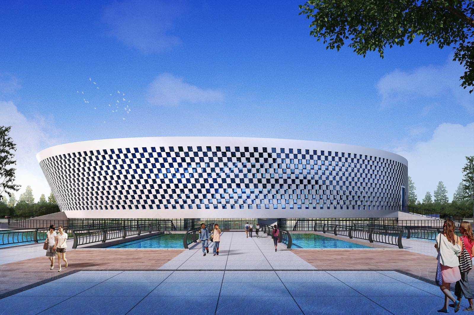 简欧现代学校外观3D模型下载【ID:1205628648】