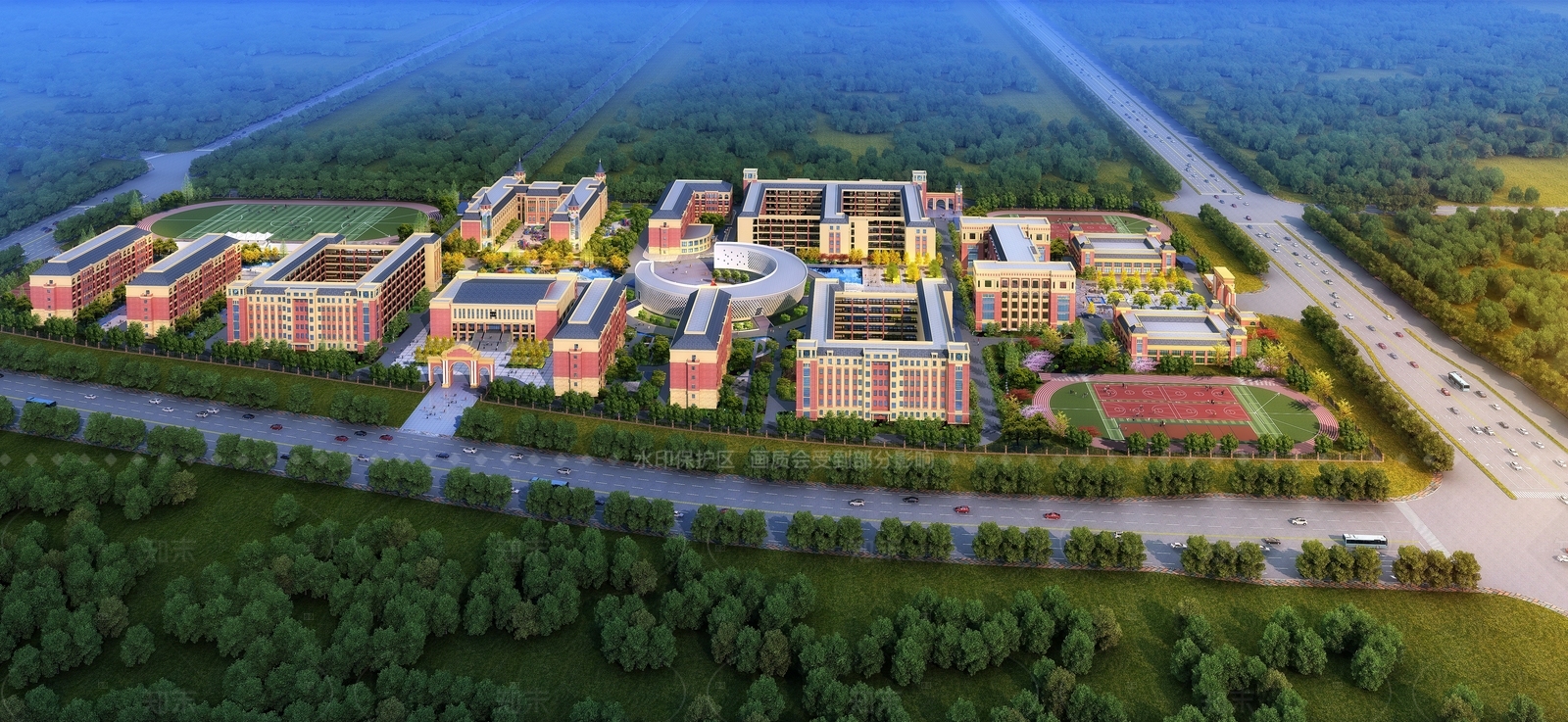 简欧现代学校外观3D模型下载【ID:1205628648】