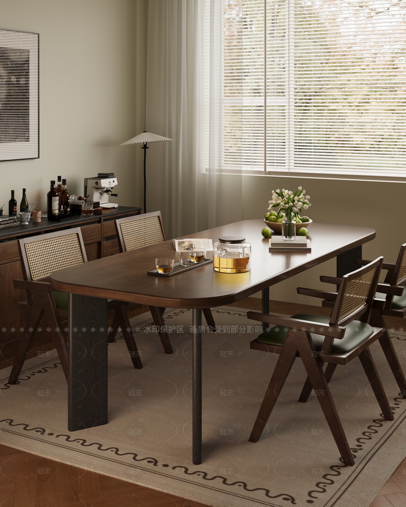 侘寂复古餐桌3D模型下载【ID:1205629999】