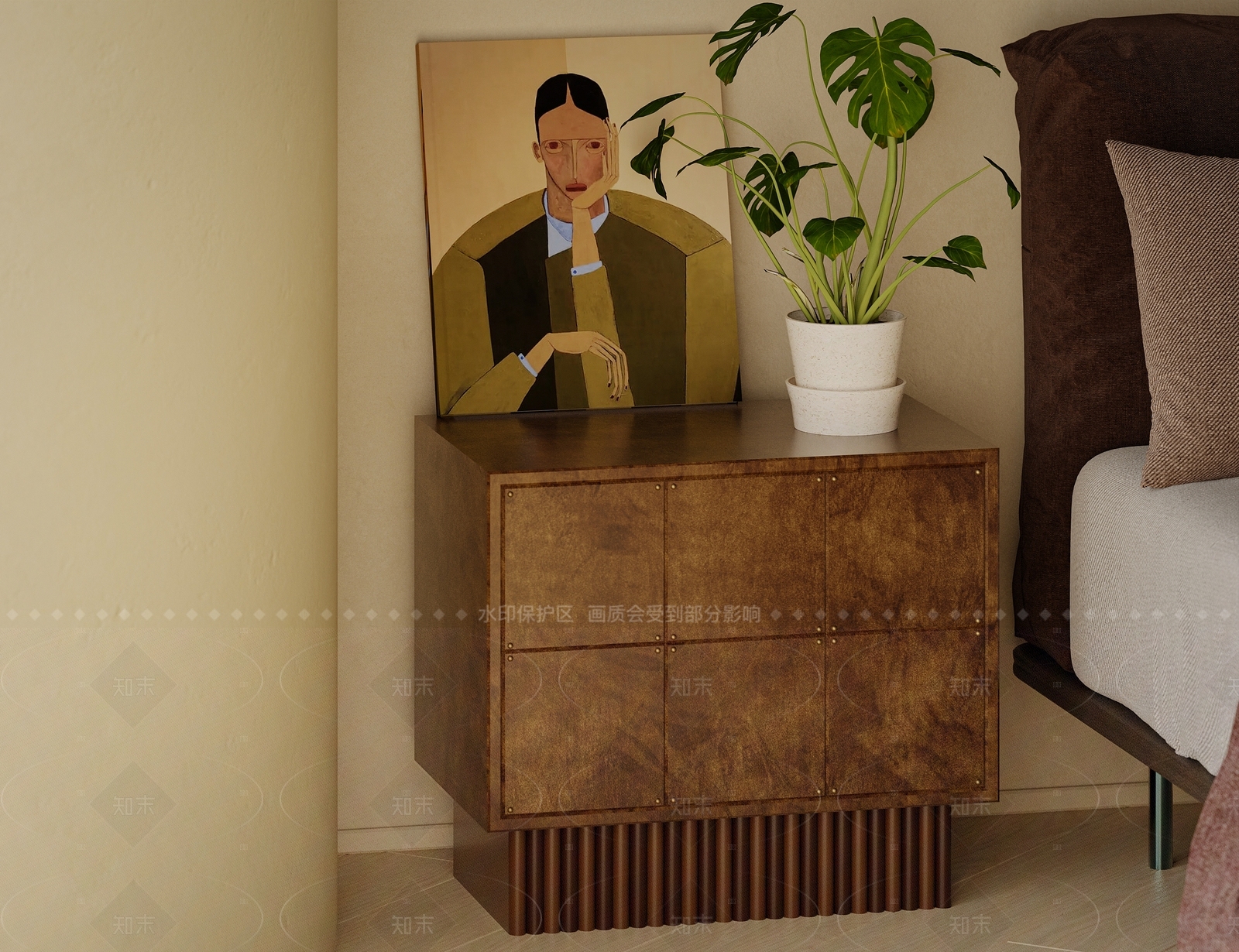 中古新中式床头柜3D模型下载【ID:1205630634】