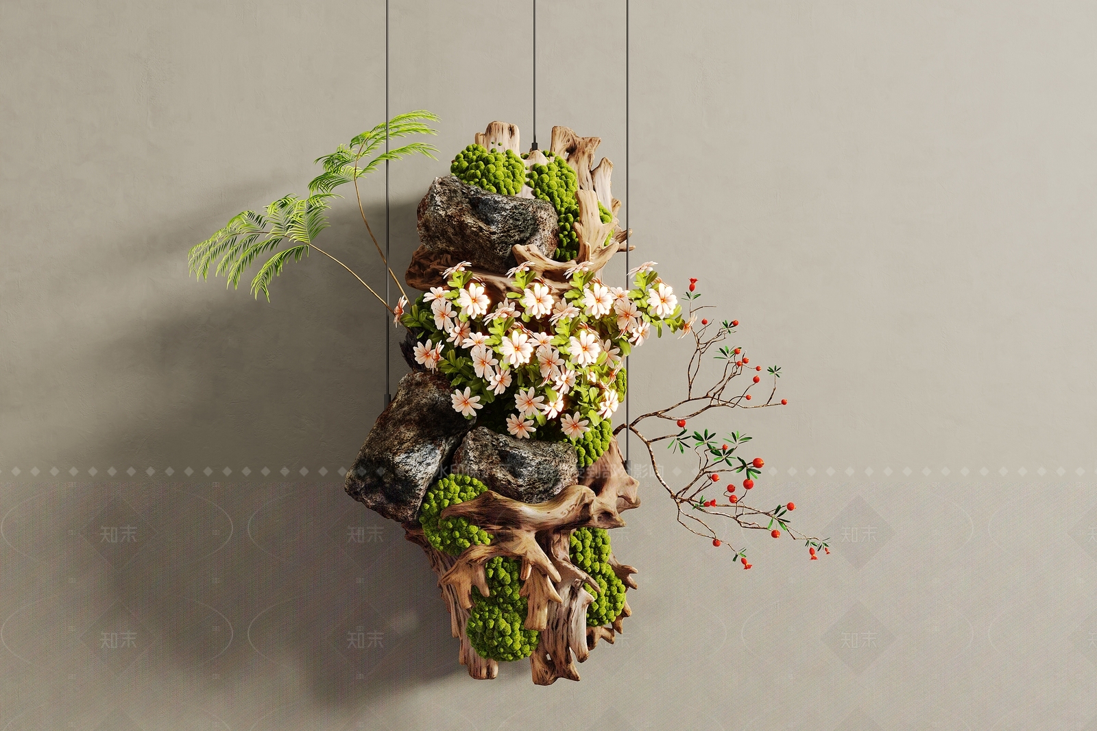 原木中式艺术装置3D模型下载【ID:1205631950】