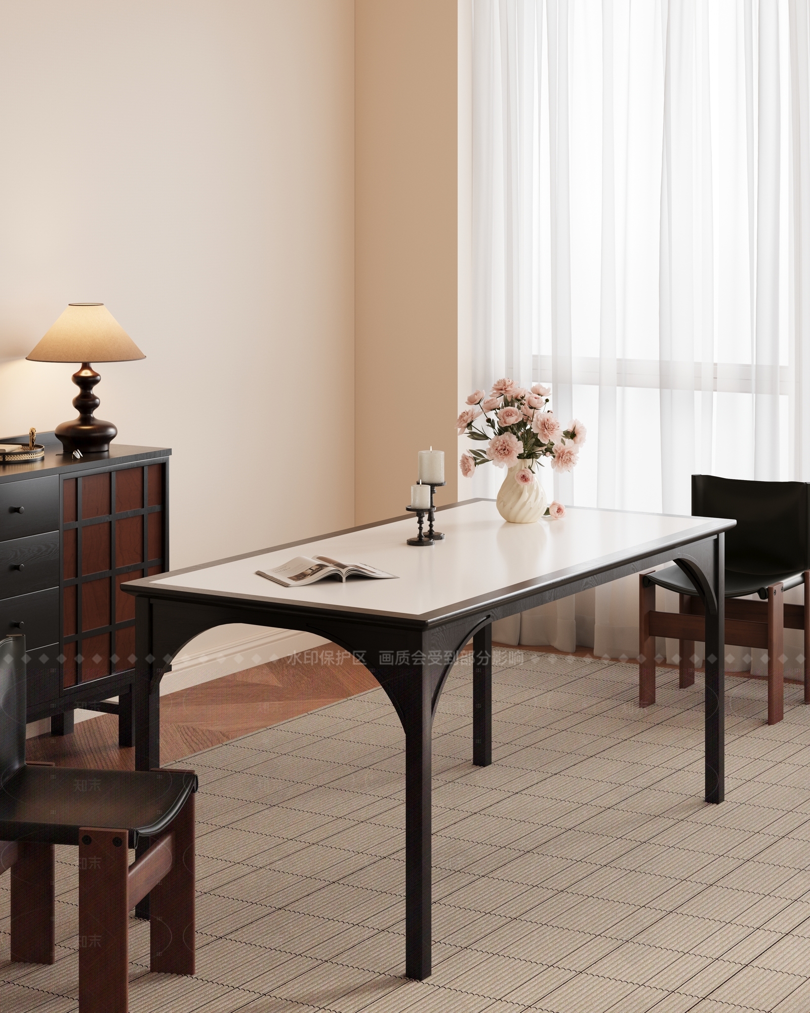 复古侘寂餐桌3D模型下载【ID:1205632821】