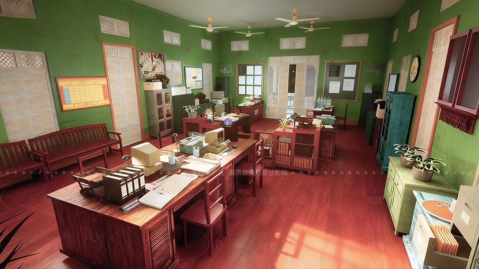 新中式复古其他办公区域SU模型下载【ID:1205662462】