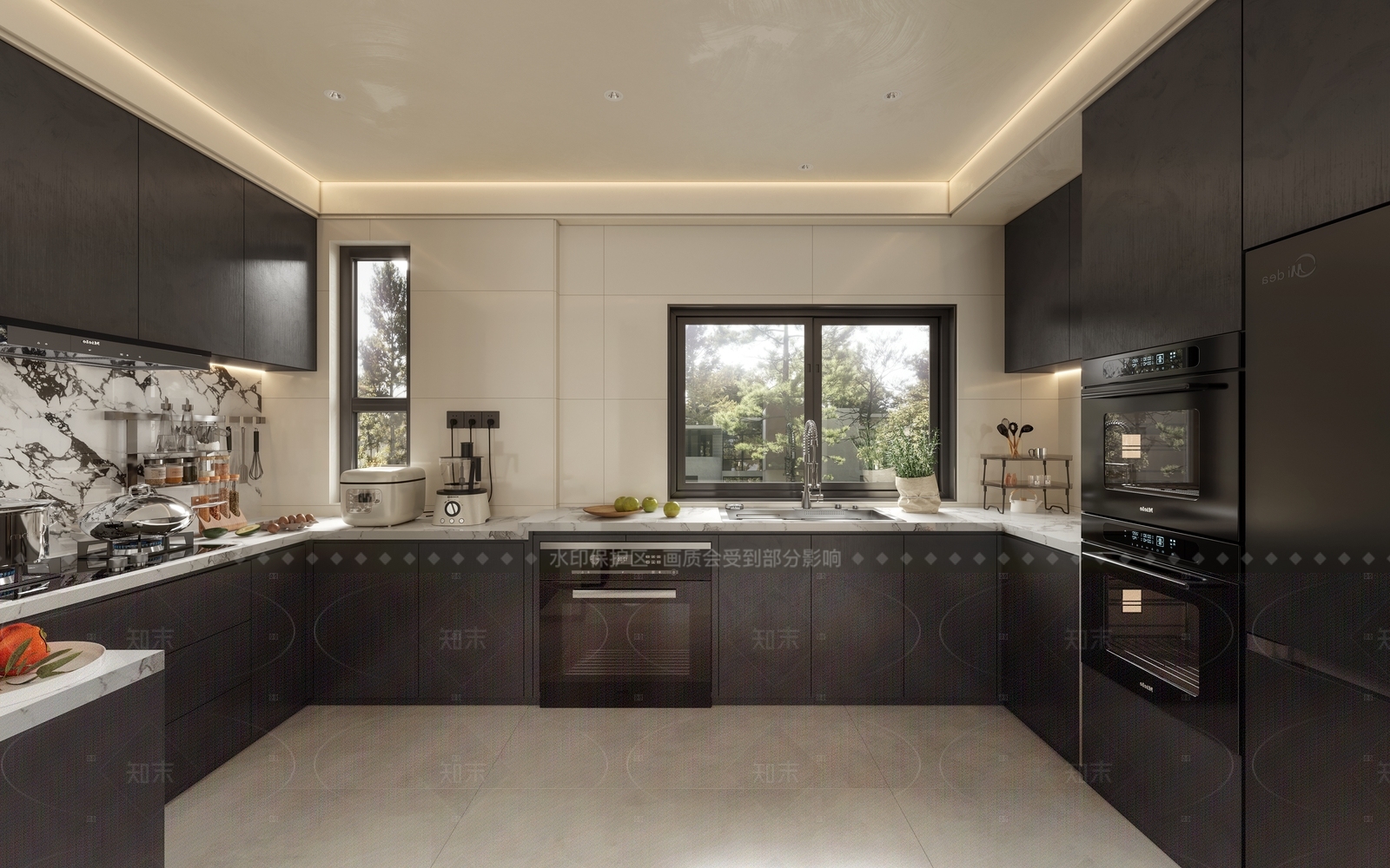 现代轻奢封闭式厨房3D模型下载【ID:1205634672】