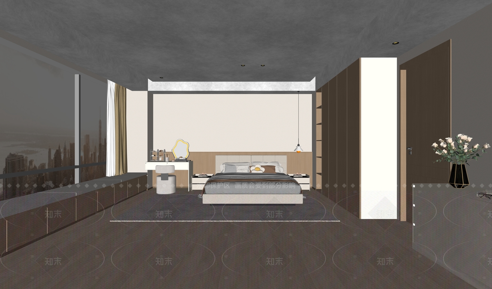 现代原木家居卧室SU模型下载【ID:1205636593】