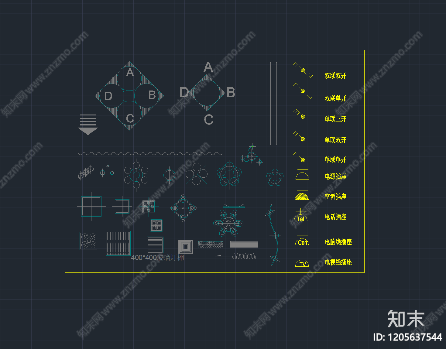 现代简约灯具图库cad施工图下载【ID:1205637544】