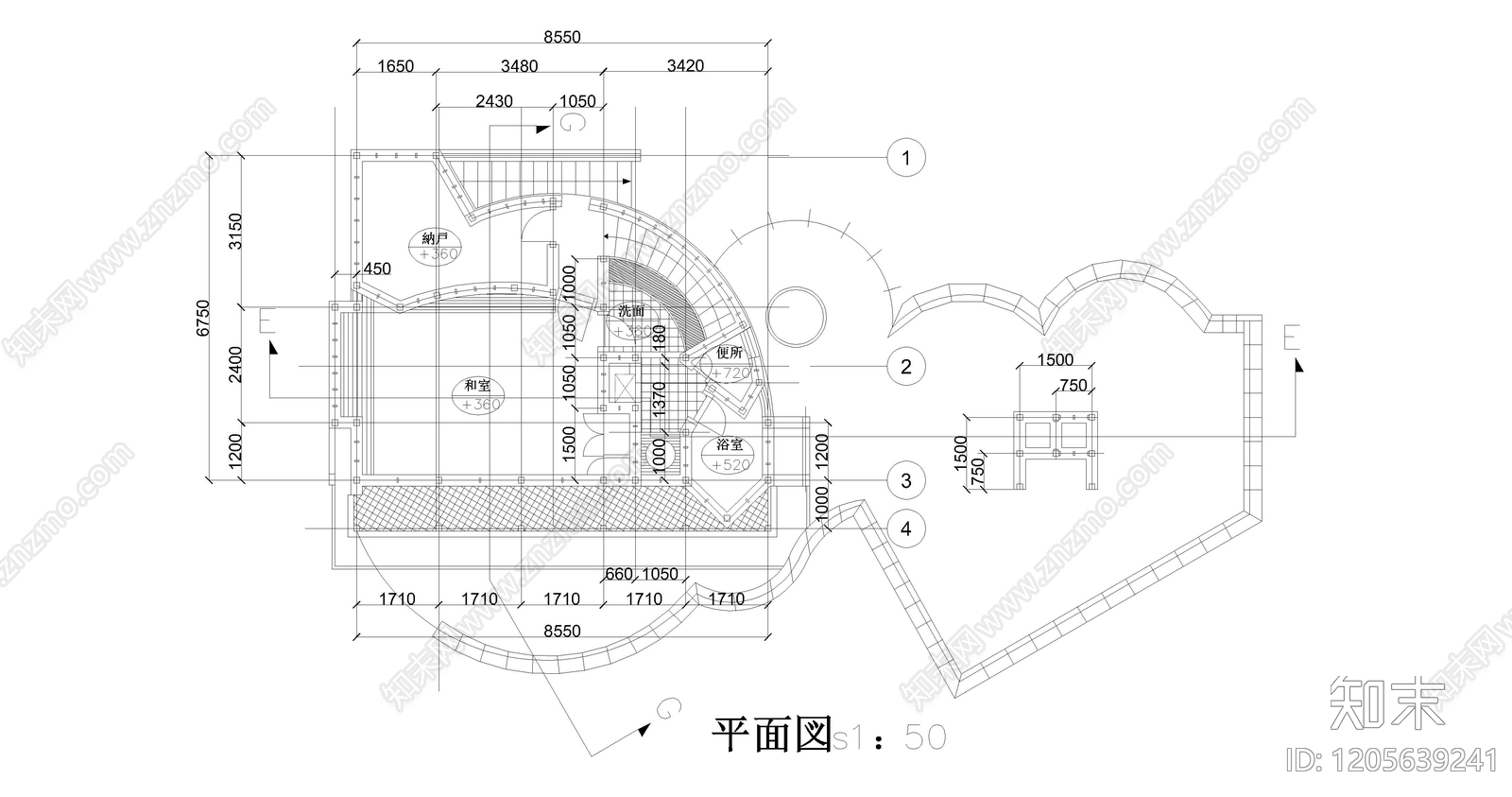 现代日式民宿建筑cad施工图下载【ID:1205639241】