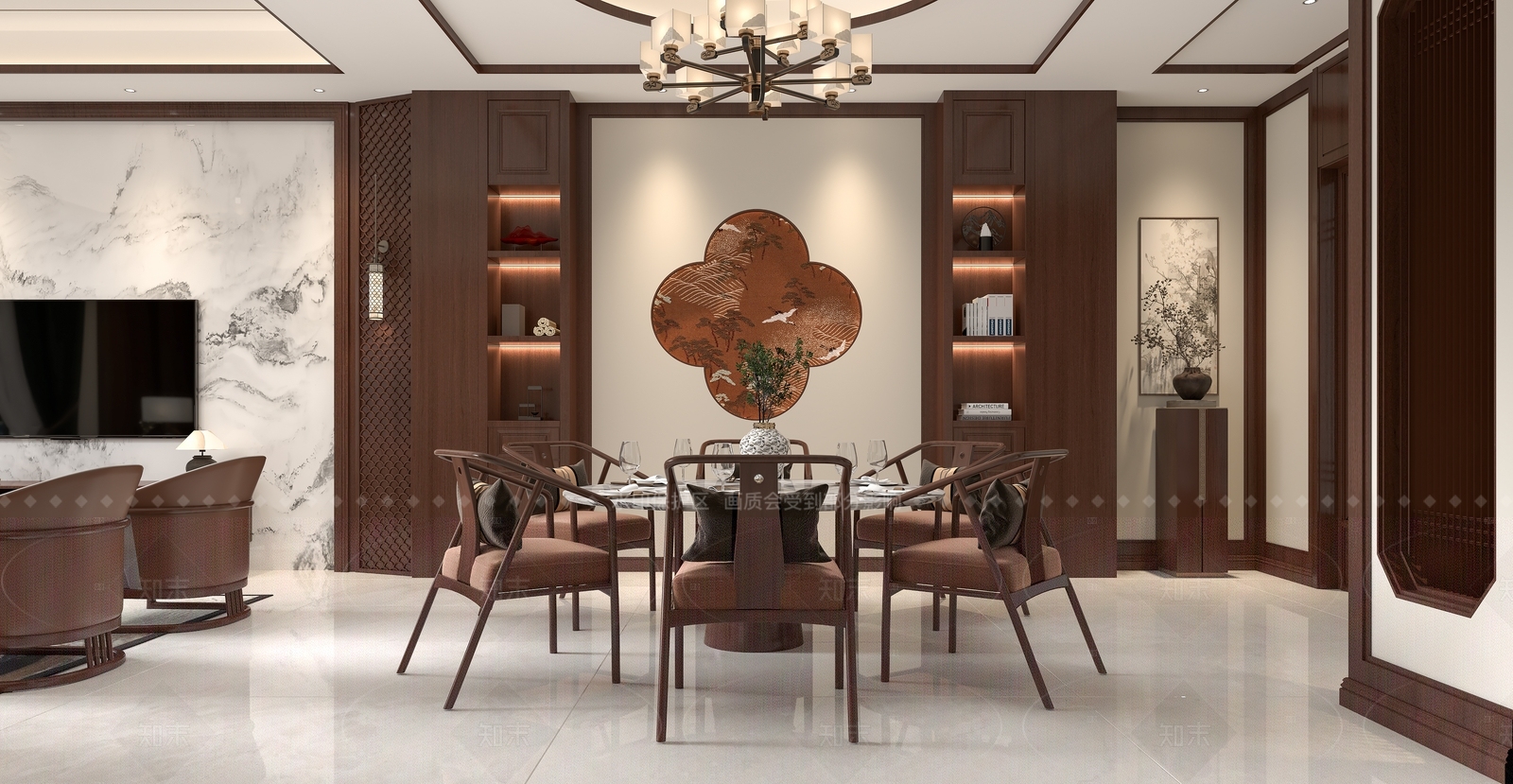 新中式中式别墅餐厅3D模型下载【ID:1205639428】
