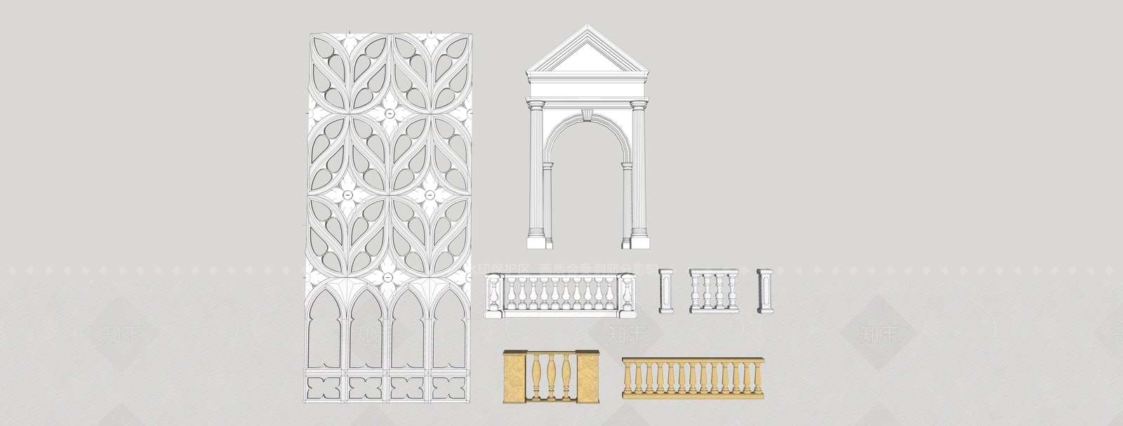 现代欧式栏杆大样SU模型下载【ID:1205639410】