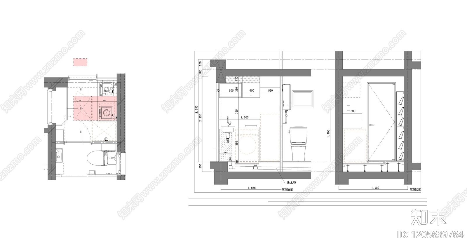 现代卫生间cad施工图下载【ID:1205639764】