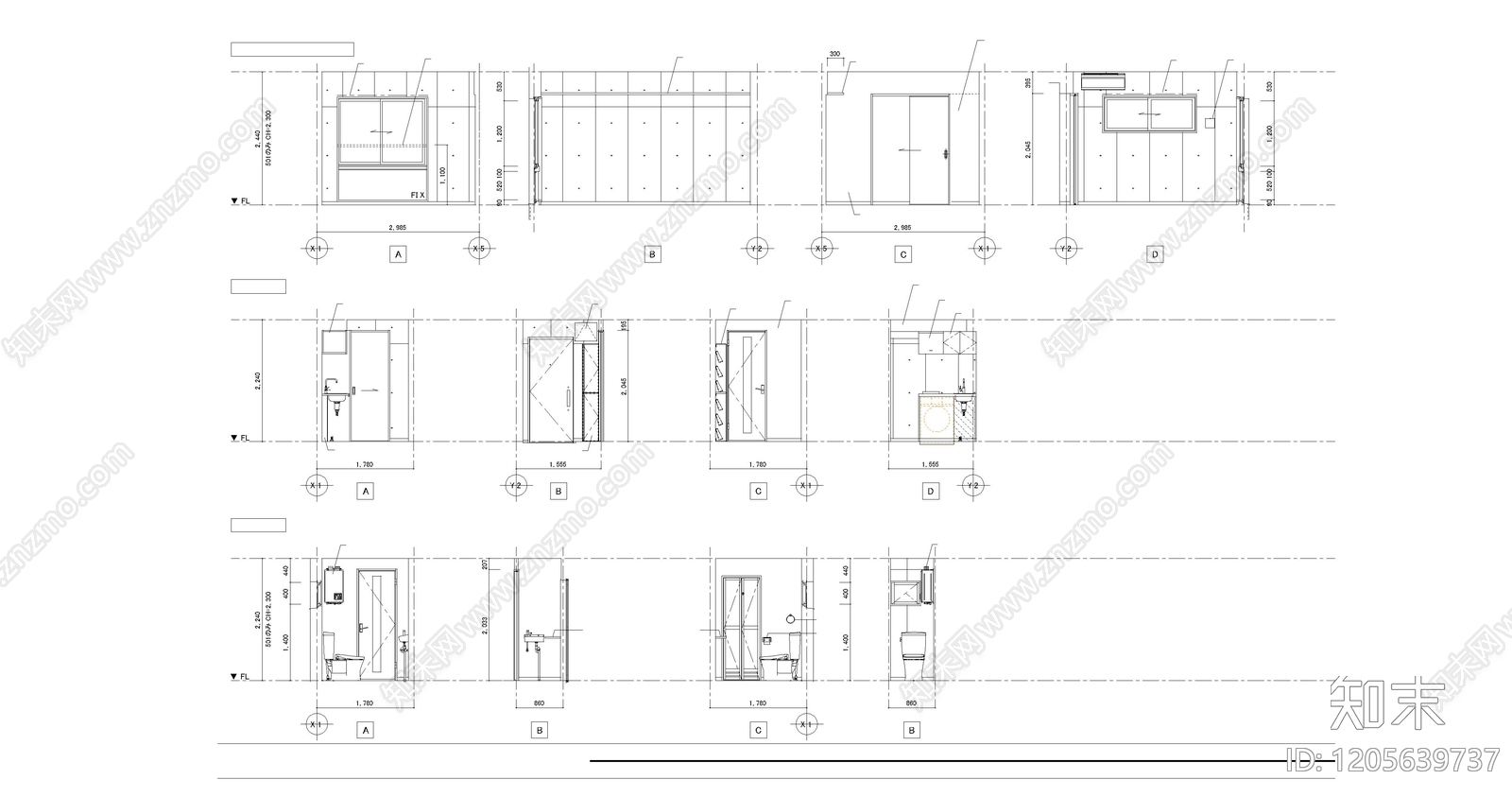 现代卫生间施工图下载【ID:1205639737】
