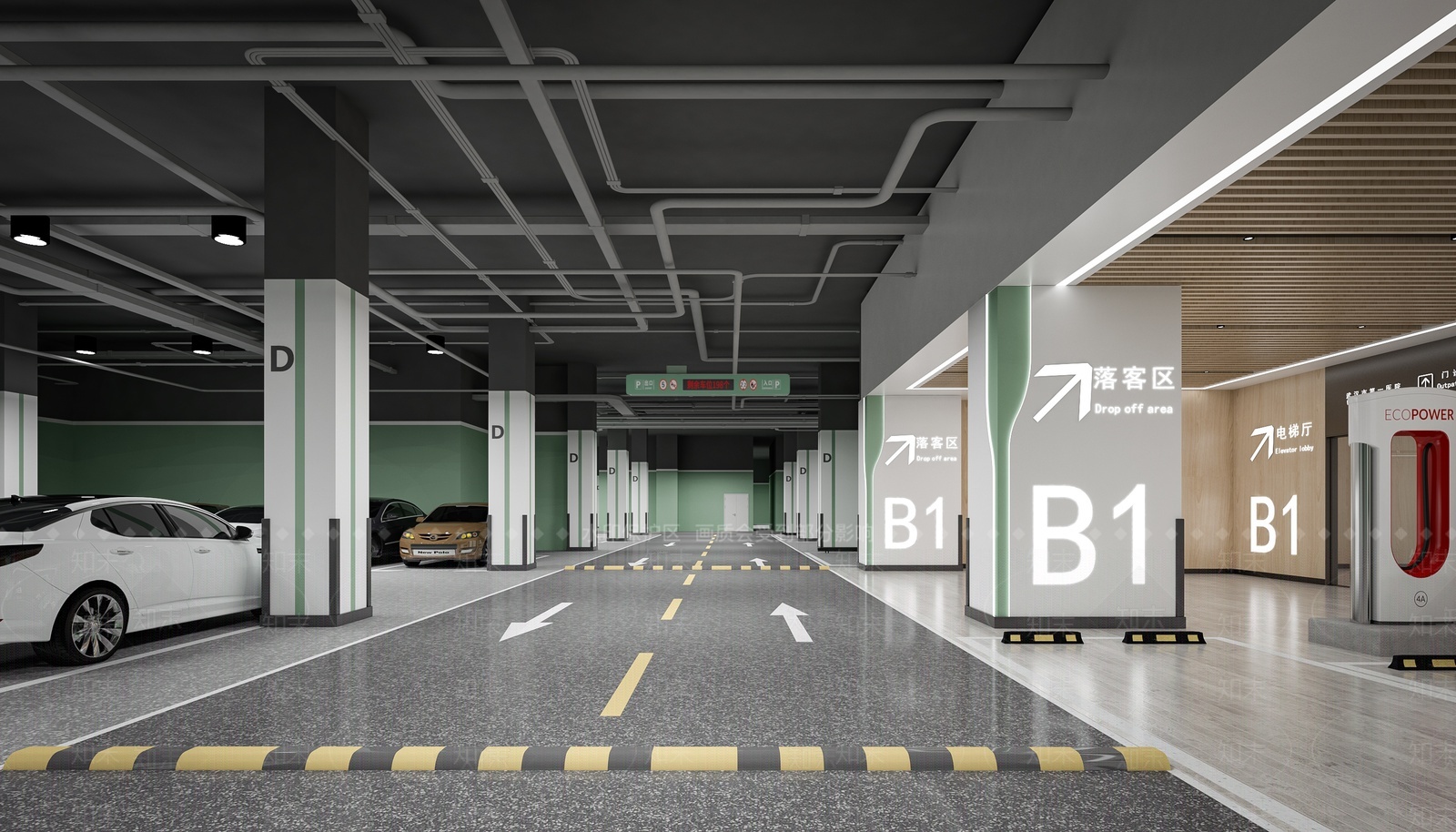 现代停车场落客区3D模型下载【ID:1205644079】