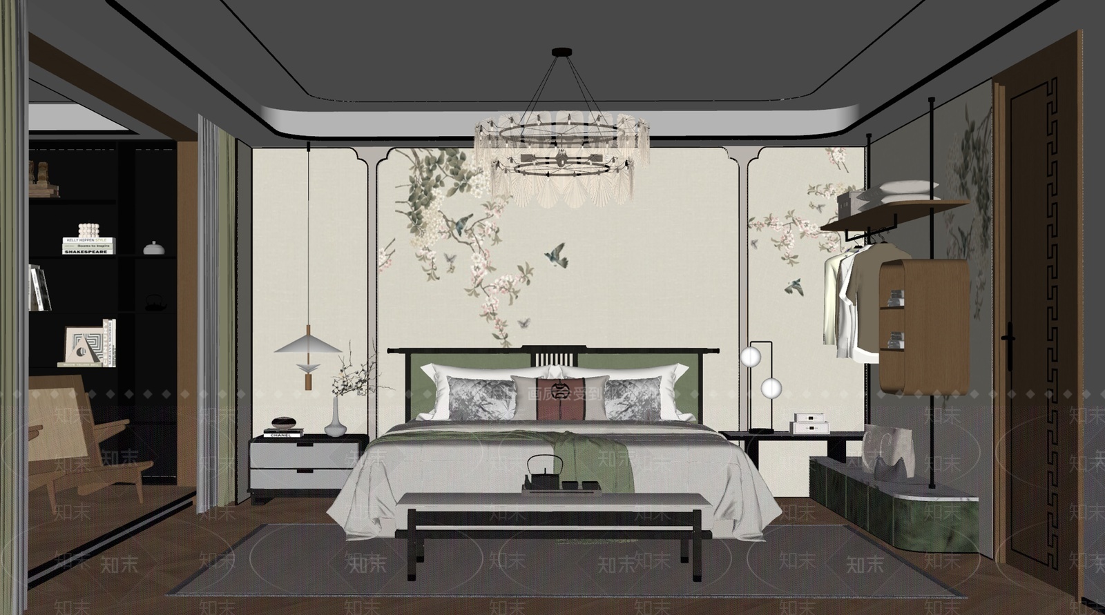 新中式中式家居卧室SU模型下载【ID:1205644263】
