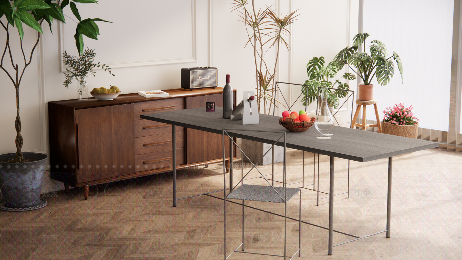 现代餐桌SU模型下载【ID:1205644940】