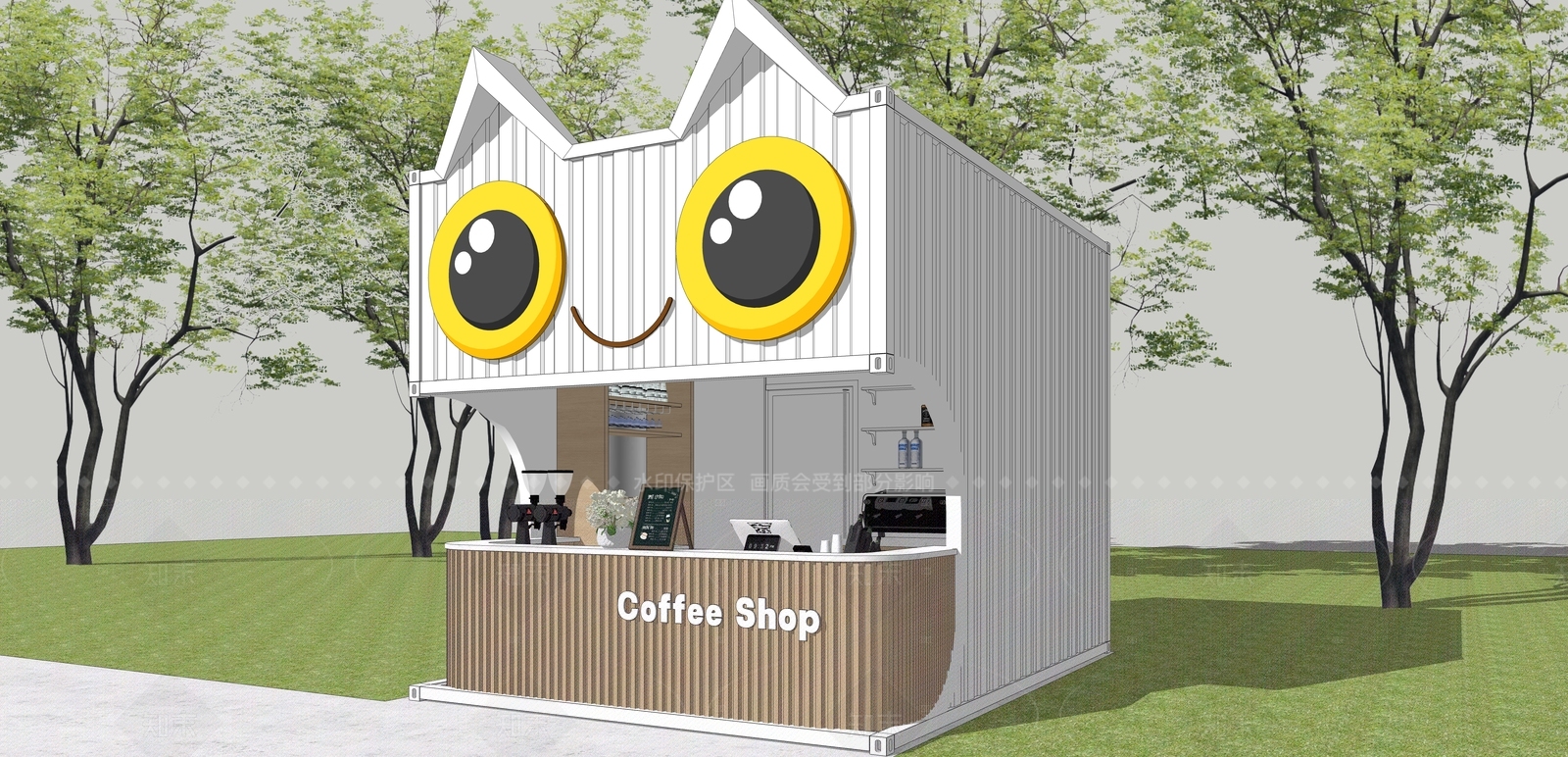 现代工业奶茶店SU模型下载【ID:1205645311】