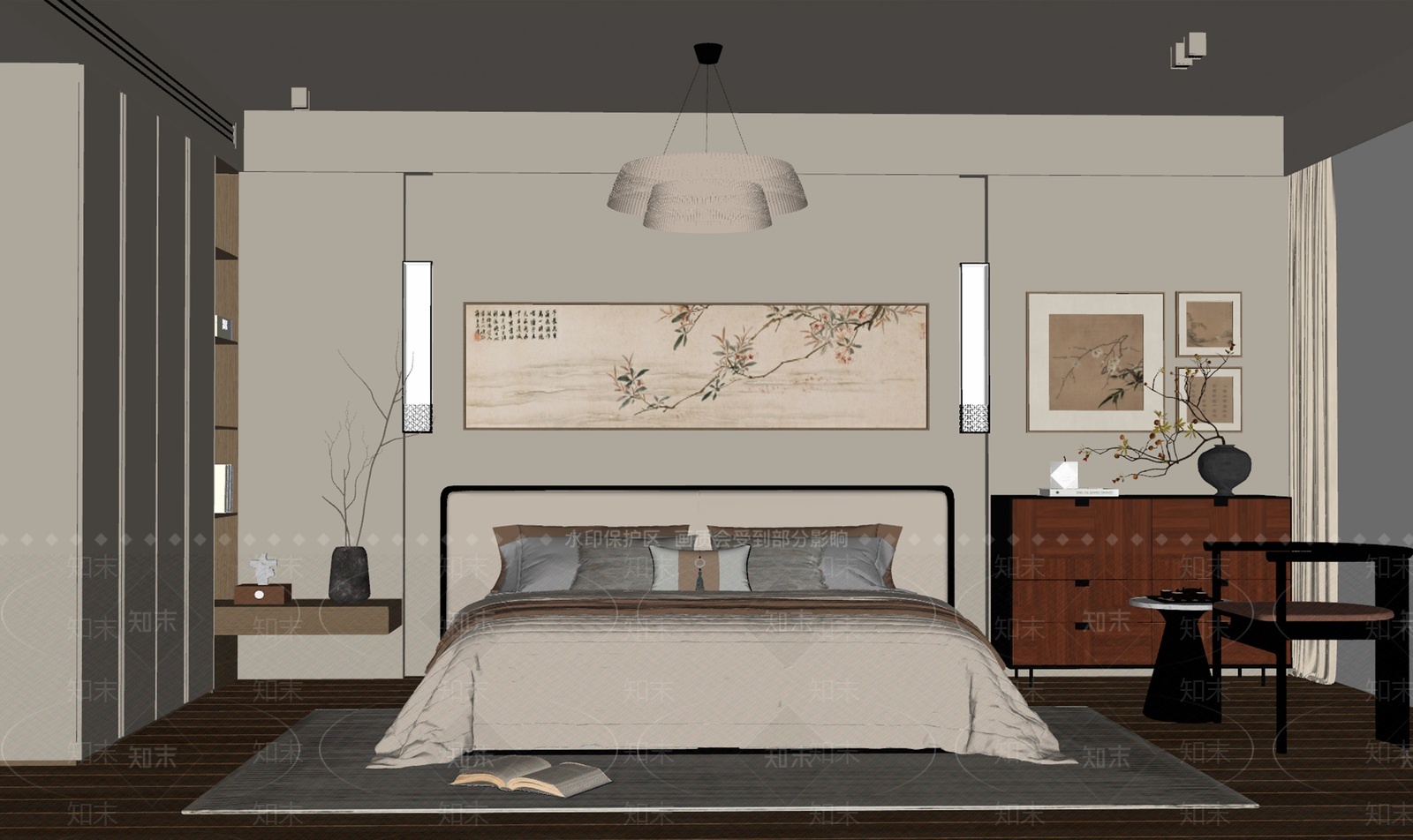 新中式中式家居卧室SU模型下载【ID:1205645342】