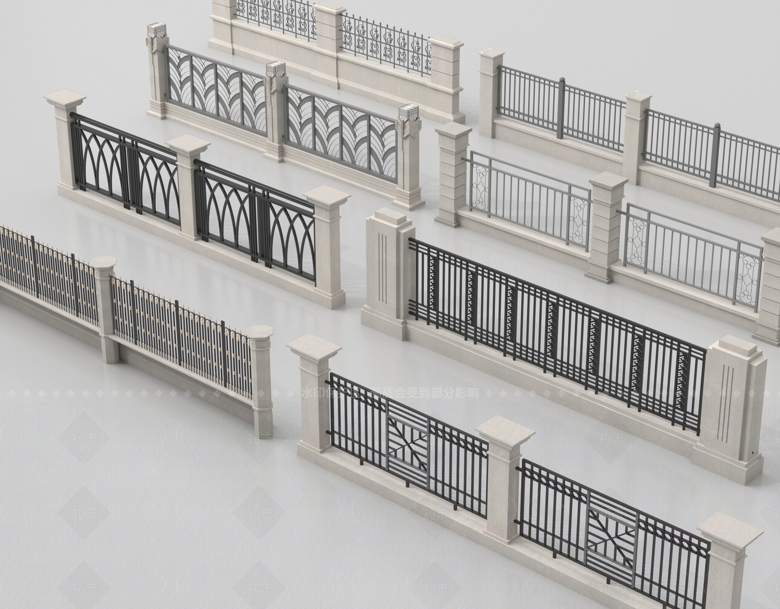 现代围墙3D模型下载【ID:1205647050】