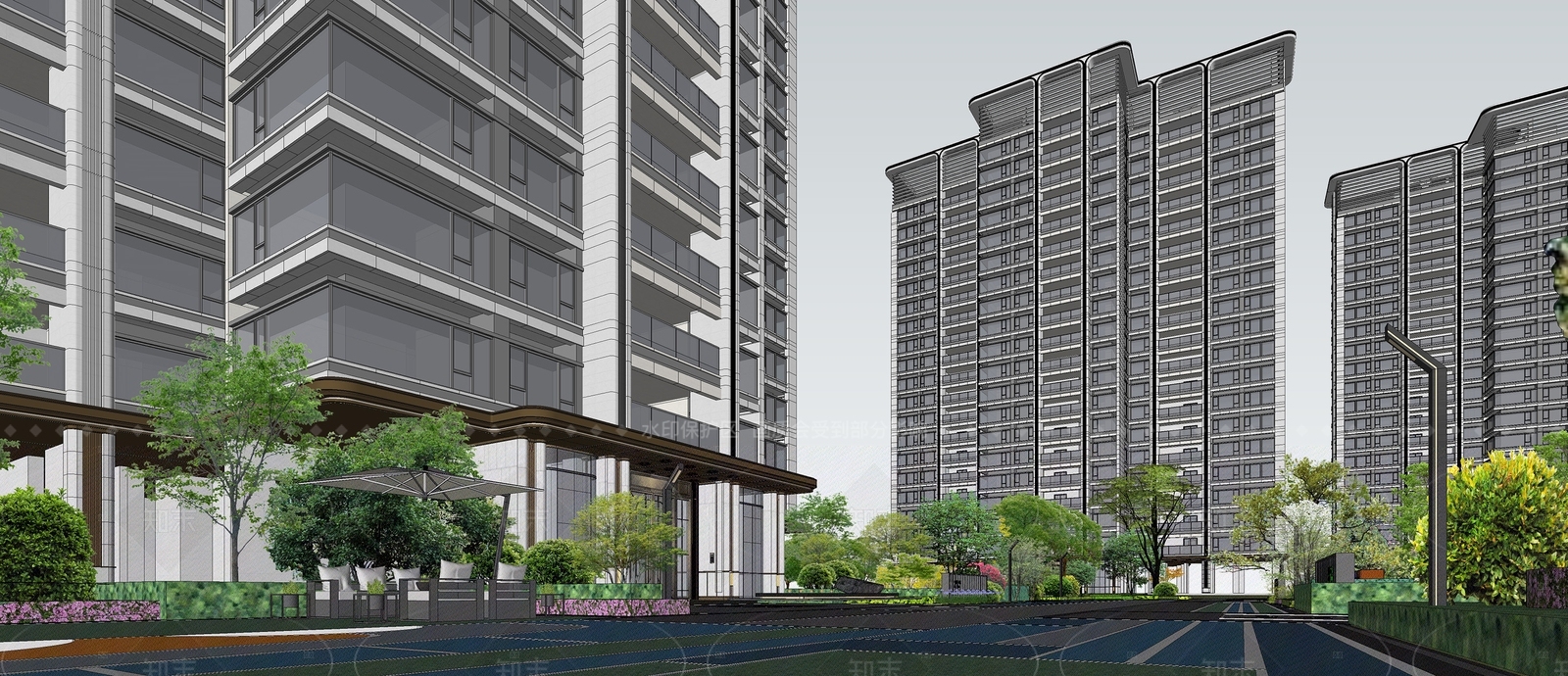 现代轻奢高层住宅SU模型下载【ID:1205647934】