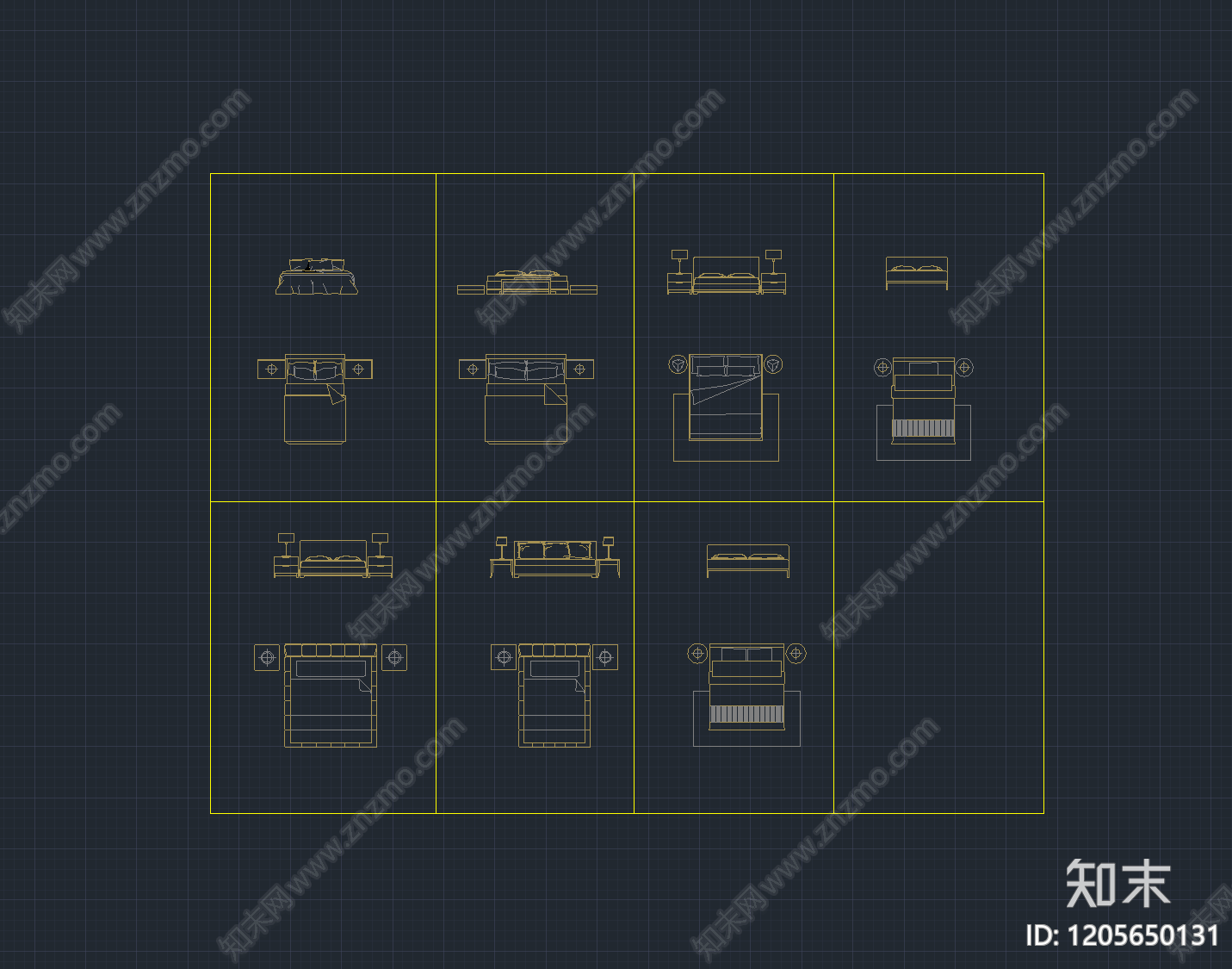 现代简约床cad施工图下载【ID:1205650131】