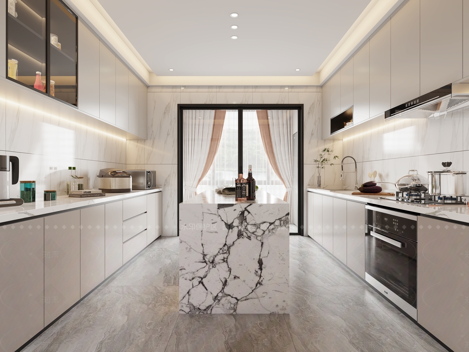 现代极简封闭式厨房3D模型下载【ID:1205651481】