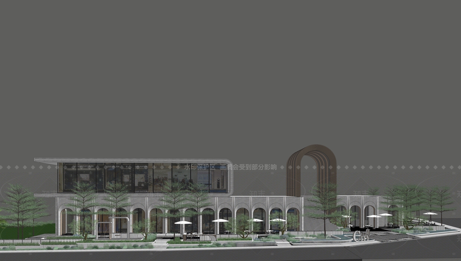 现代售楼处建筑SU模型下载【ID:1205651831】