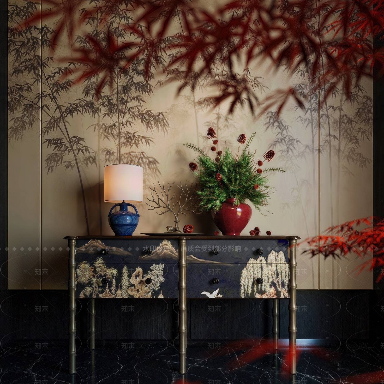 新中式中式玄关柜3D模型下载【ID:1205654384】